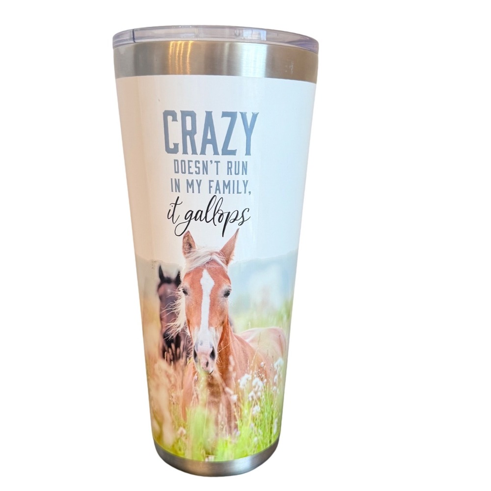 Pure Tumbler Adult OS White Crazy Doesn't Run In My Family It Gallops Horse Mug